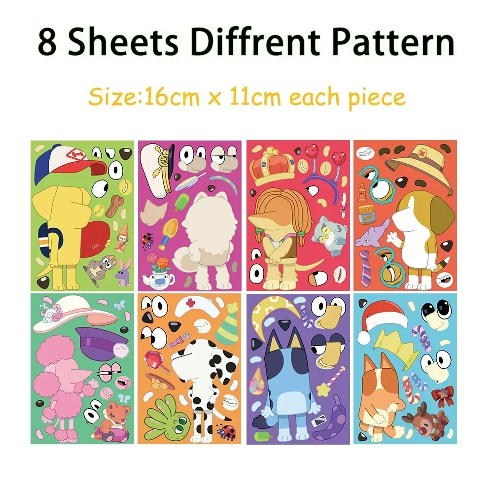 8/16 folhas kawaii cão quebra-cabeça adesivos engraçado anime dos desenhos animados graffiti decalques para bagagem skate notebook guitarra crianças brinquedo presente