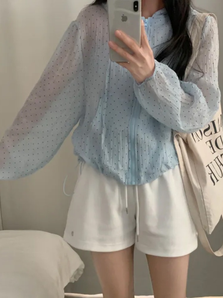 Cseta Fena de Verão Nova Estilo Versátil com Capuz e Proteção Solar Anti-Envelhecimento com Estampa de Poá