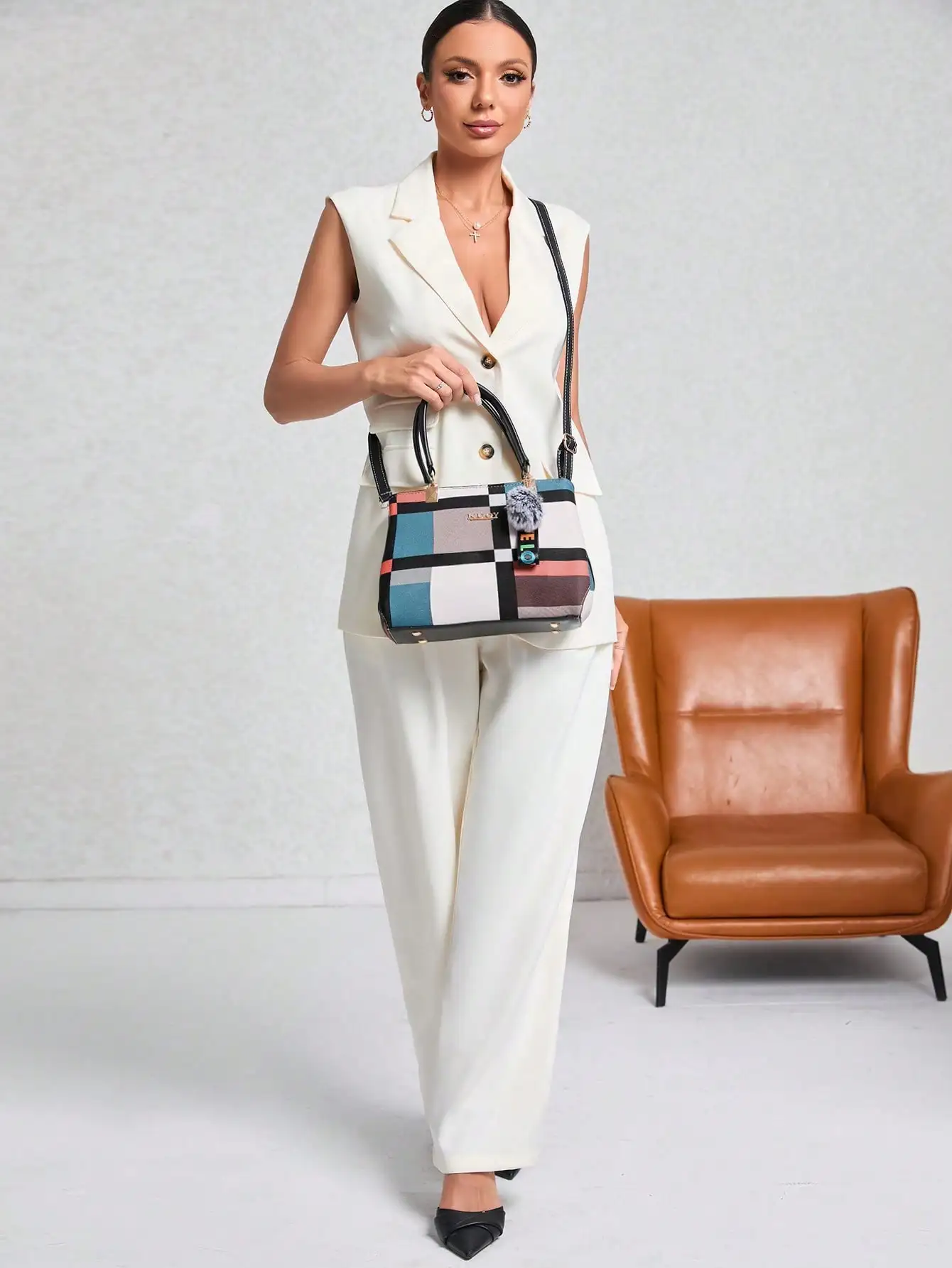 Nova bolsa de luxo para mulheres com design de grade aleatória, bolsa de ombro elegante, bolsa feminina