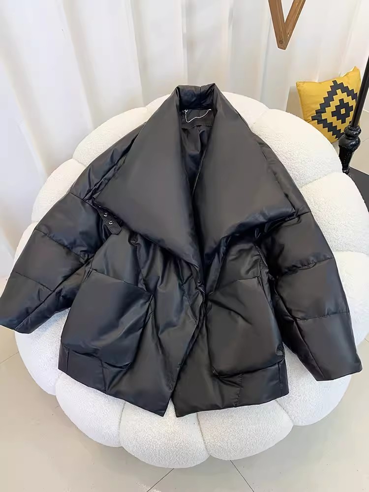 Matte Genuine Leather Women Down Coat Winter New Style Loose Fit High Street Hip Hop Fashion Warm Large Lapel Sheepskin Jacket