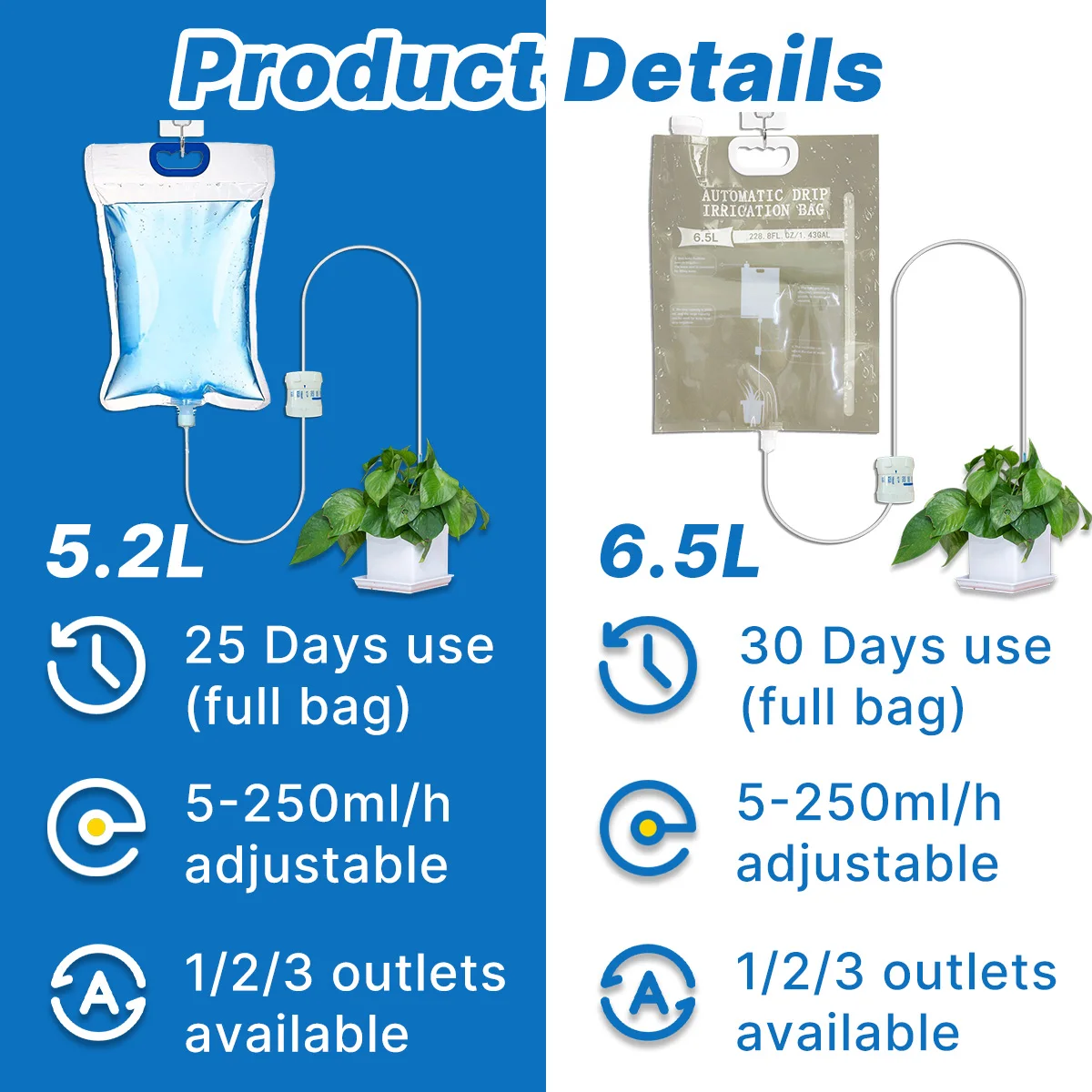 Gardening automatic watering bag, adjustable water volume, large capacity, automatic watering for 15 days, garden tool