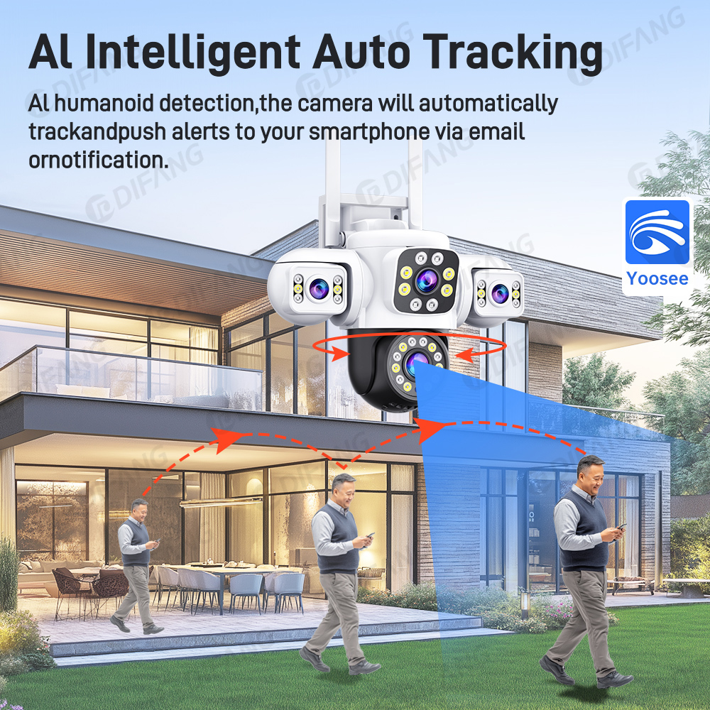 6K 12MP WiFi Camera Outdoor Security Camera Three Screen Three Lens PTZ 360° Security Protection CCTV Surveillance Cam Yoosee