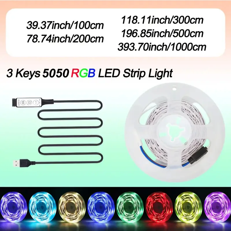 Luci a LED RGB 5050 per TV Striscia LED con controllo a 3 tasti Luci a nastro USB 5V per retroilluminazione TV Decorazione per feste a casa Nastro flessibile
