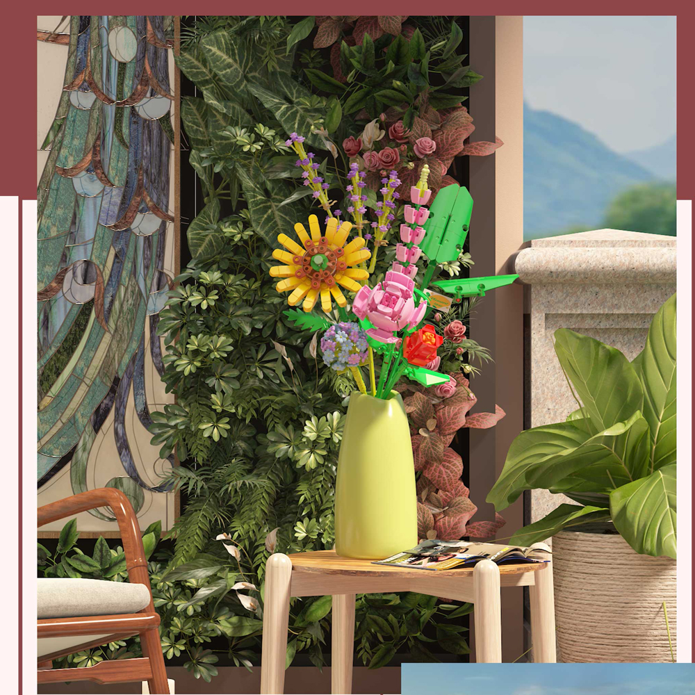 知っている構築フラワーブーケ 3D モデルおもちゃミニビルドブロック女の子のための植物鉢植え組み立てるレンガ装飾ホリデーガールフレンドギフト