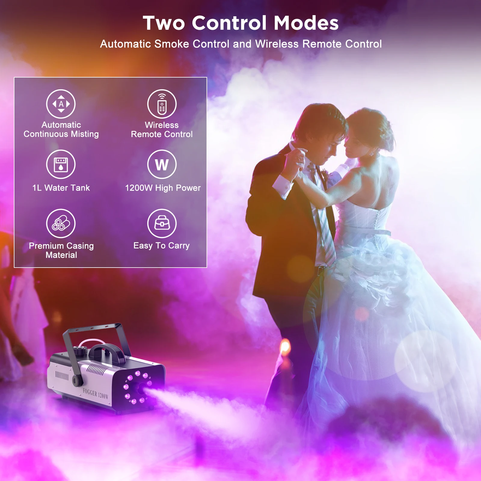 U`King Upgrade 1200W Smoke Machine With 9PCS RGB 3IN1 LEDs Colorful Spray Fog Machine Stage Equipment For Wedding Party Banquet
