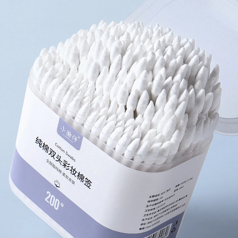 Bastoncillos de algodón estériles de doble cabeza, palitos de maquillaje, cuchara de cera para los oídos, herramientas cosméticas de limpieza, 200 unids/lote por caja