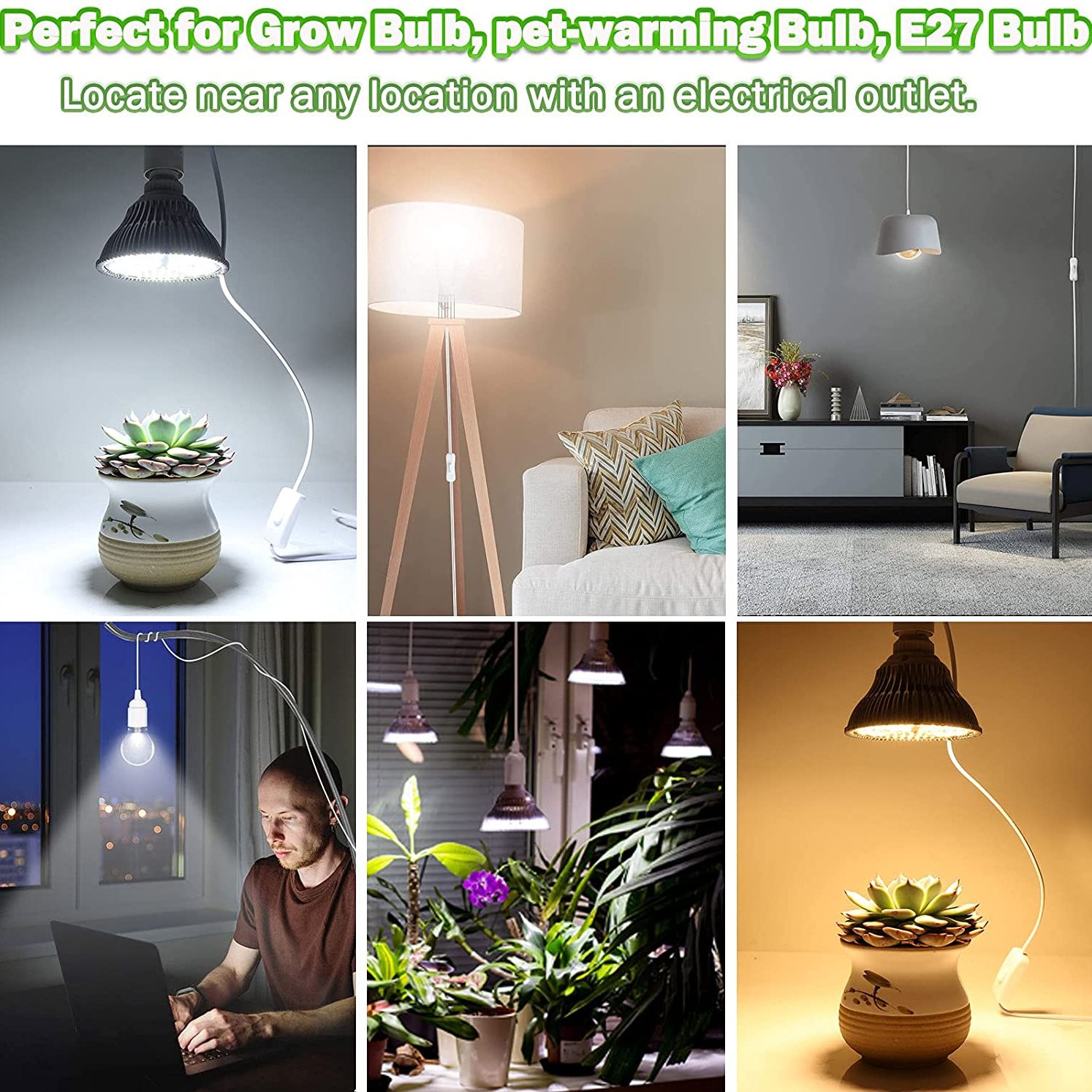 GANRILAND Lampenkabel, EU-Stecker, E14 E27-Buchse, 1,8 m, dekorativer schwarz-weißer Lampenfassung mit Schalter, Dimmer, elektrisches Stromkabel