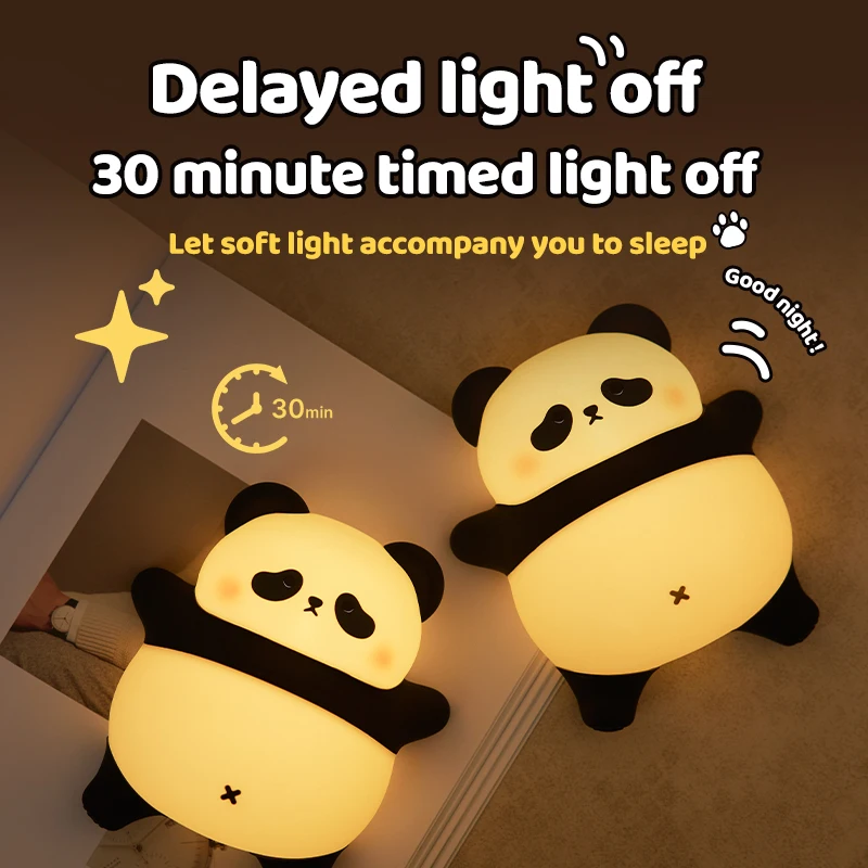 Luz Nocturna LED de Panda para dormitorio, lámpara de silicona con Sensor táctil, recargable, 3 luces cálidas, 4 estilos