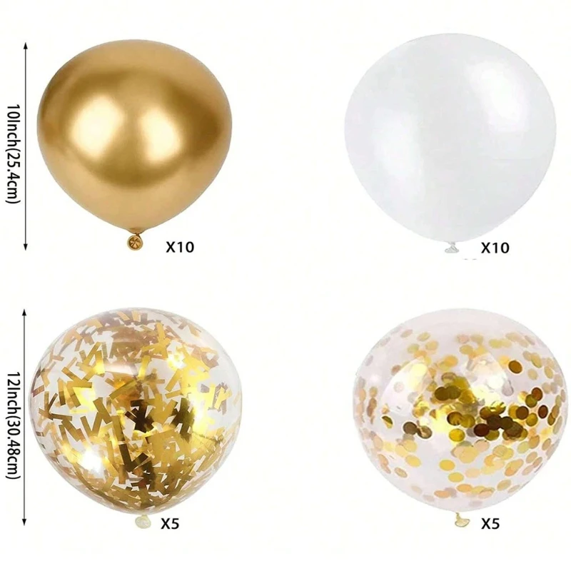 30 Stück 12 Zoll weiße und goldene Luftballons perlweiße Luftballons goldene Konfetti-Luftballons für Geburtstag, Hochzeiten, Jubiläumsfeier