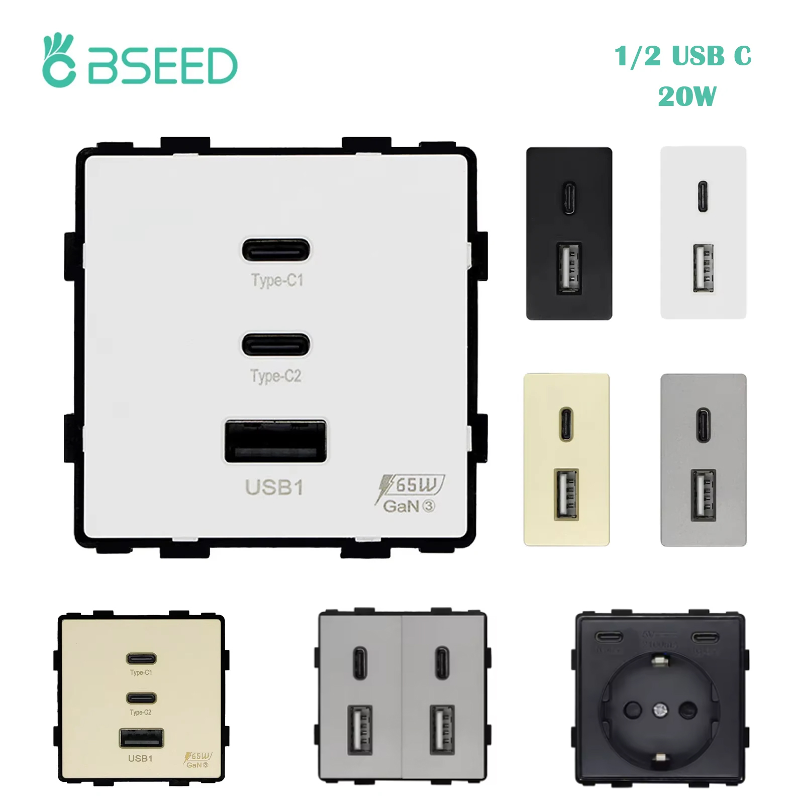 BSEED 65 Вт PD Модуль быстрой зарядки Разъем для быстрой зарядки Часть 1/2 USB Type-C 20 Вт Настенное зарядное устройство для телефона Поддержка рам BSEED