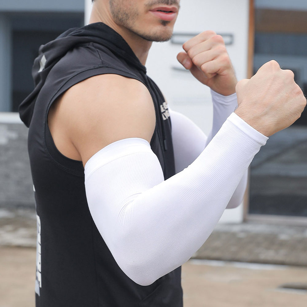 男性用アンチサンバーンアームスリーブ、UV保護、速乾性スポーツカバー、屋外日焼け止め用品、プラスサイズ、1ペア