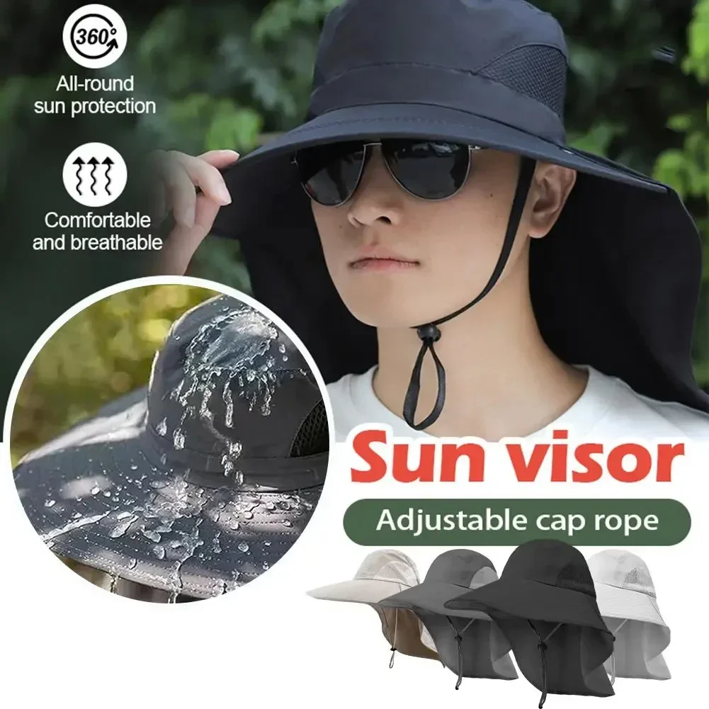 Chapéu de sol de aba larga com aba no pescoço para homens e mulheres ajustável ao ar livre 50 + proteção UPF boné safari caminhadas chapéu de pesca