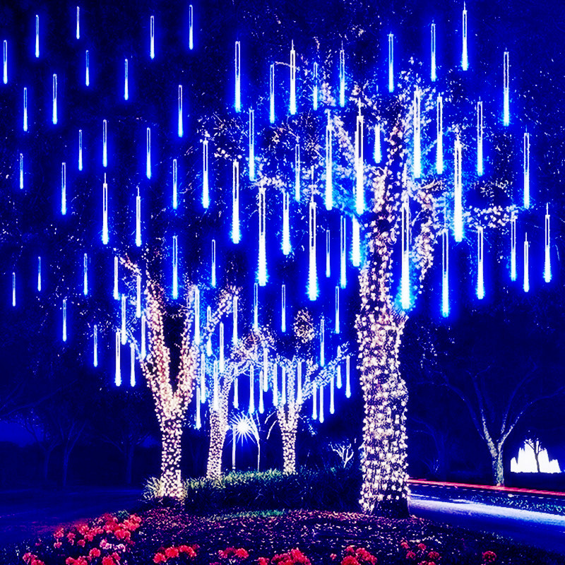 Luz LED Solar de 50cm y 8 tubos para lluvia de meteoros, guirnalda de luces navideñas impermeables para jardín, decoración navideña, luces de lluvia de meteoritos para exteriores