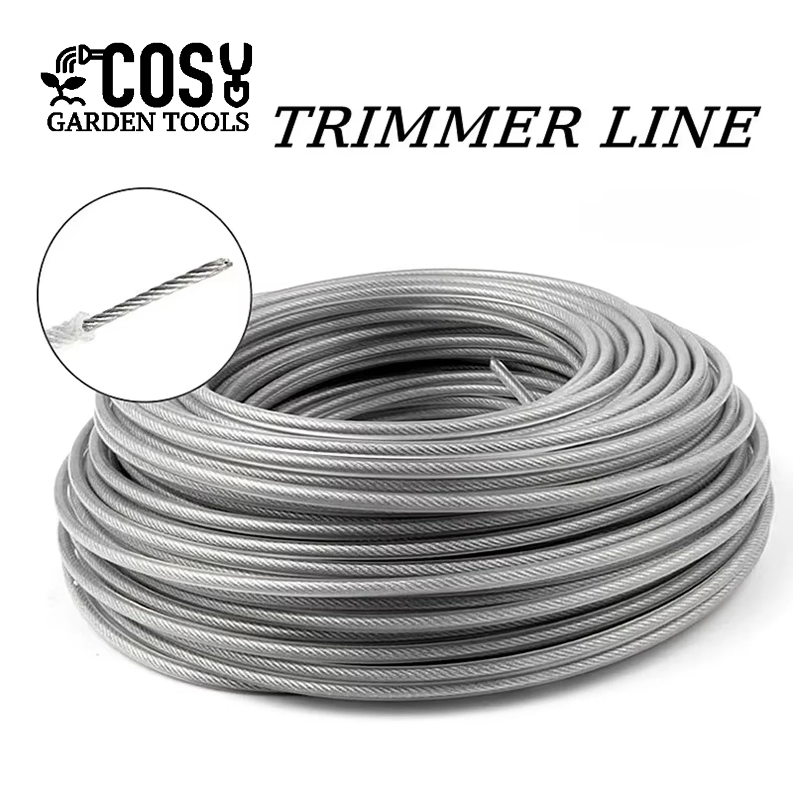 COSY 5m~15m*2mm~3mm Steel Wire Nylon Grass Trimmer Line Lawn Mower Cord Long Round Roll Grass Replacement