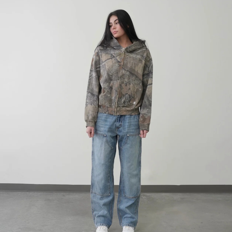 Y2K 레트로 지퍼 업 까마귀 남성 위장 패턴 지퍼 스웨터 하이 스트리트 힙합 streetwear 대형 유니섹스 카모 까마귀