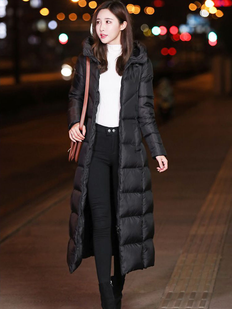 Preto com capuz fino longo casaco acolchoado feminino oversized inverno quente engrossar jaquetas acolchoadas coreano casual parkas neve wear casaco