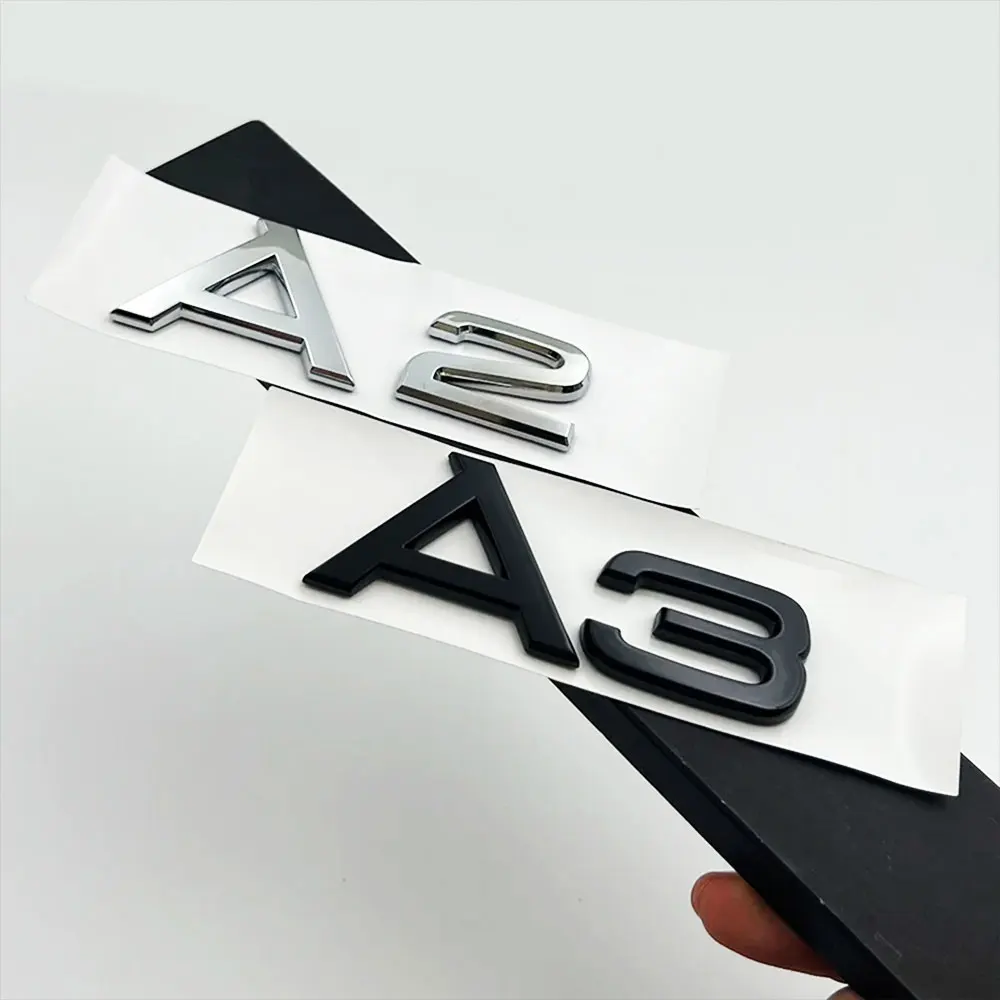 Emblema de números y letras para maletero de coche, ABS 3D, cromado, negro brillante, para A1, A3, A4, A5, A6, A7, A8, tapa de maletero de coche, placa con nombre, pegatina