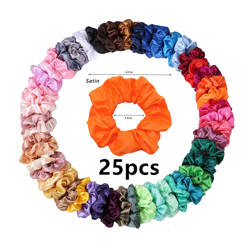 25/10 // 6pcs ซาติน Scrunchies หญิงผมวงยืดหยุ่นผมผู้ถือหางม้าผูกยางแฟชั่นผู้หญิงอุปกรณ์เสริม Solid Scrunchy