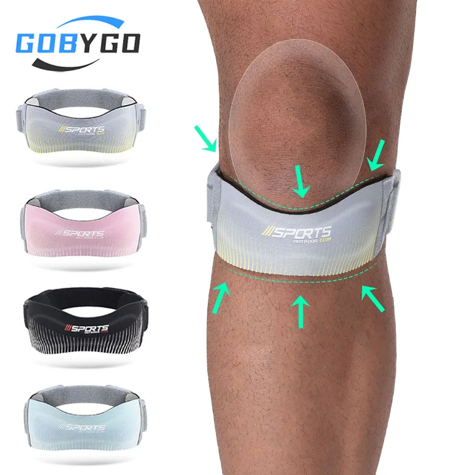 GOBYGO, 1 Uds., rodilleras deportivas de compresión con correa para rótula, rodilleras ajustables para correr al aire libre, absorción de impacto, cuerda para saltar Unisex