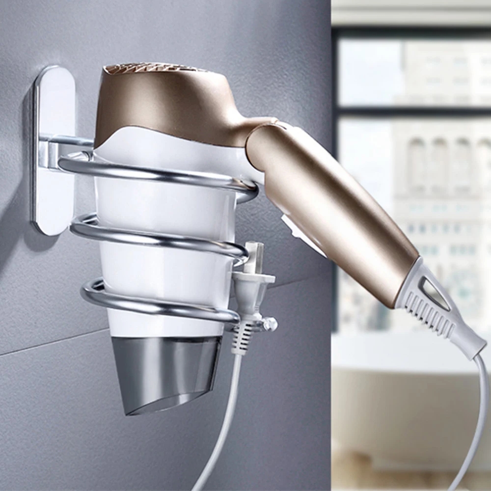 Hair Dryer Holder Wall-mounted Nail-free Space Aluminum Spiral Three-color Storage Wall Shelf Bathroom Shelf Storage Accessories