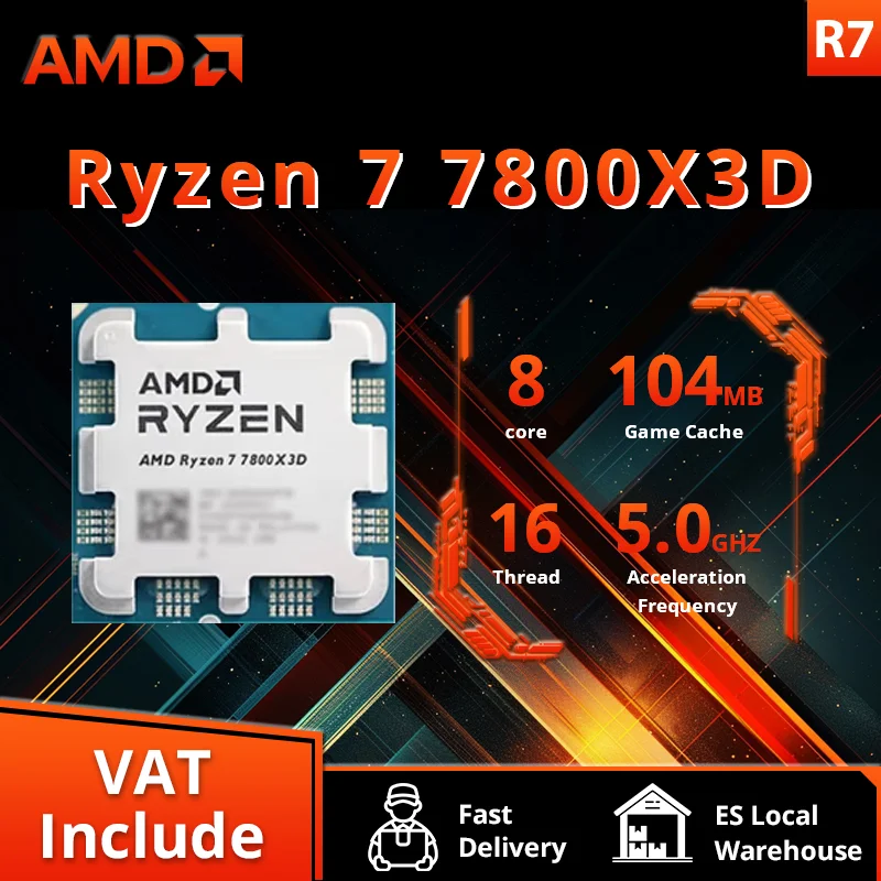 AMD Ryzen 7 7800X3D R7 7800X3D 5,0 GHz 8 núcleos 16 threads CPU 5NM 96M 100- 100000910   Soquete AM5 Nova Bandeja Sem cooler