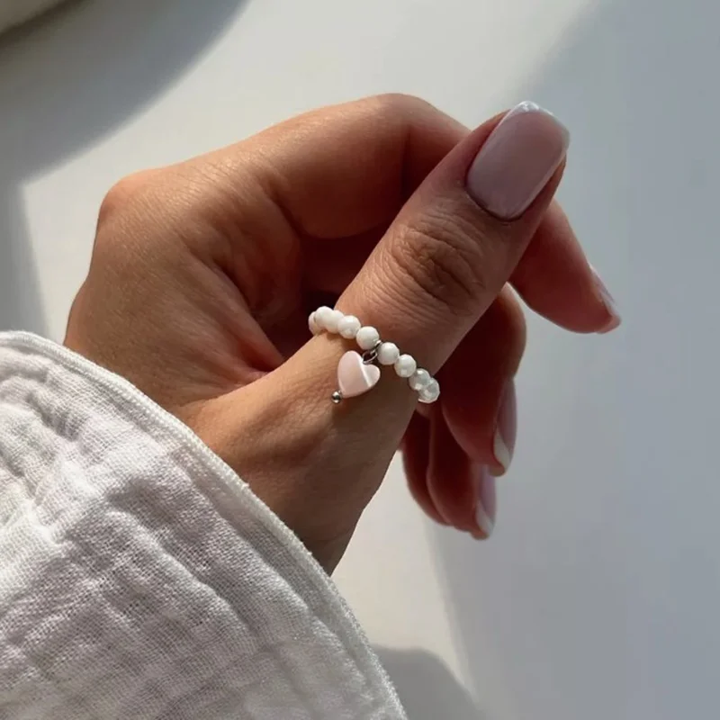 Vintage originalidad cadena de cuentas cordón elástico forma de corazón Shell colgante anillos para mujeres elegante cuentas redondas anillos joyería regalo