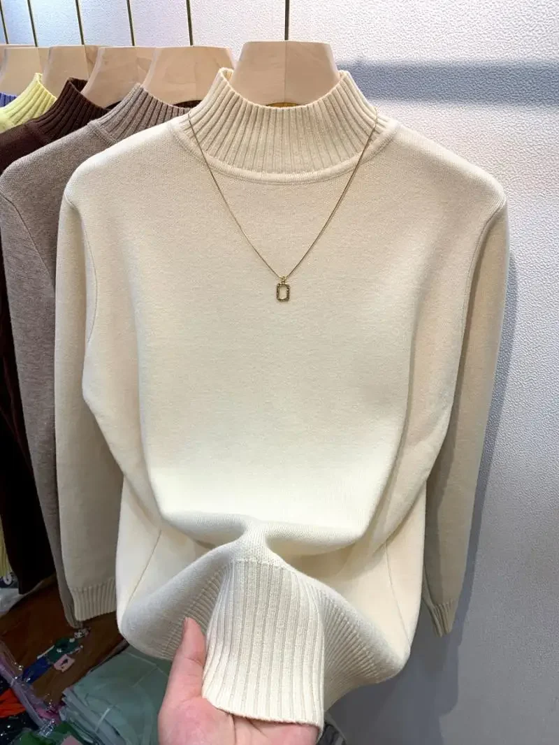 Candy Farbe Hälfte Rollkragenpullover Pullover Frauen Herbst Winter Schlank Weiche Strickwaren Jumper Koreanische Casual Warme Stricken Langarm Top