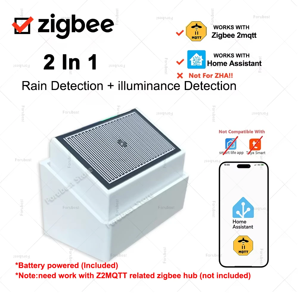 Датчик дождя Zigbee 2 в 1, обнаружение дождя и освещенности, мониторинг в реальном времени, детектор дождевой воды только для домашнего помощника Z2M
