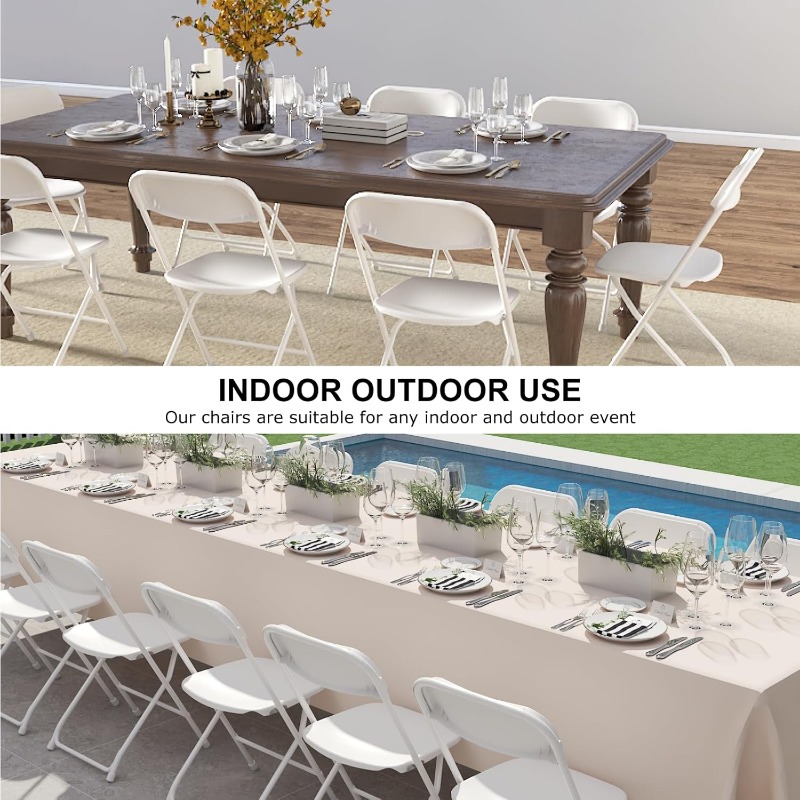 10 Pack White Folding Chairs, Plastic Folding Chair for Outside, Indoor Outdoor Portable Commercial Seat with Steel Frame