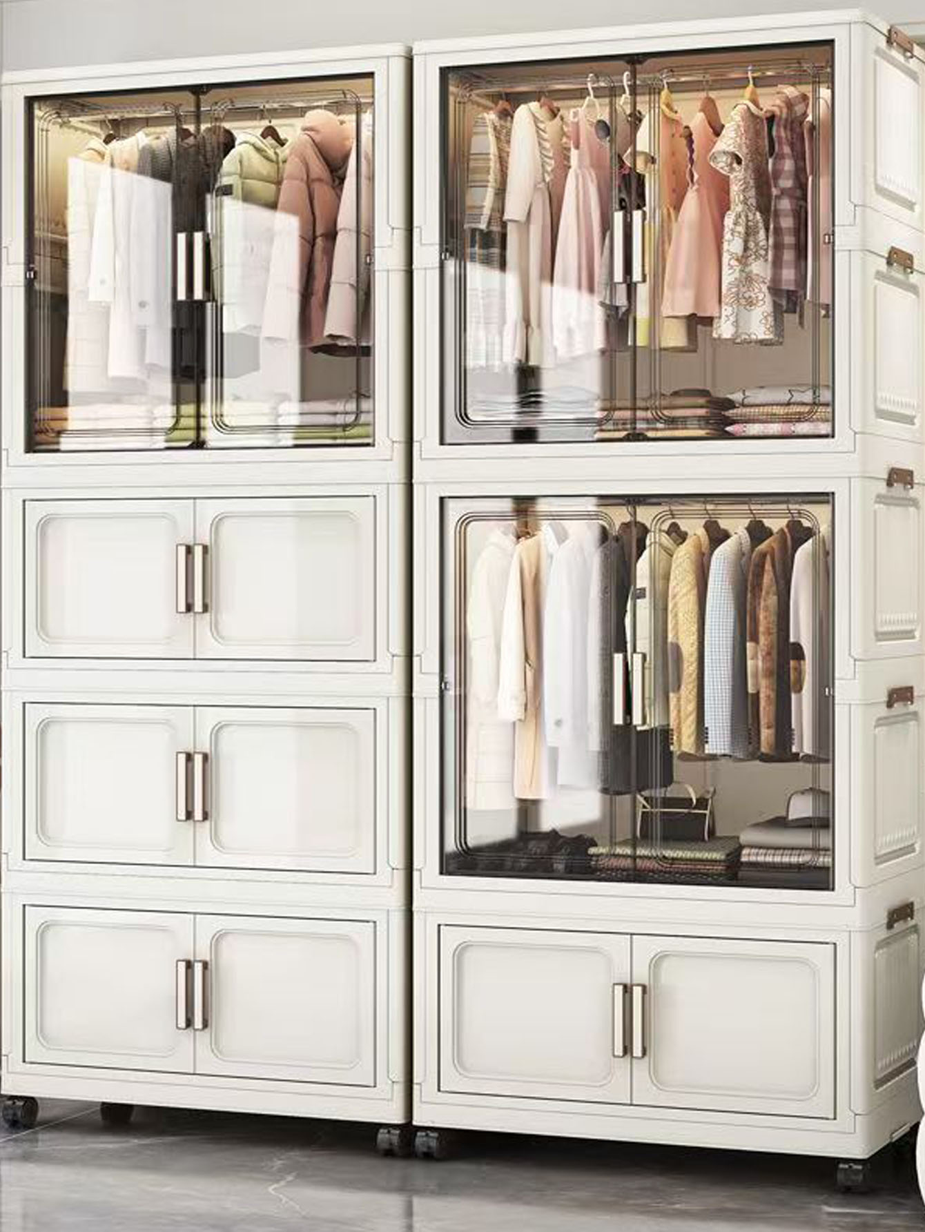 Multi-Functional Folding Storage Cabinet for Home Office Kitchen Bathroom Organizer with Doors White Black Gray