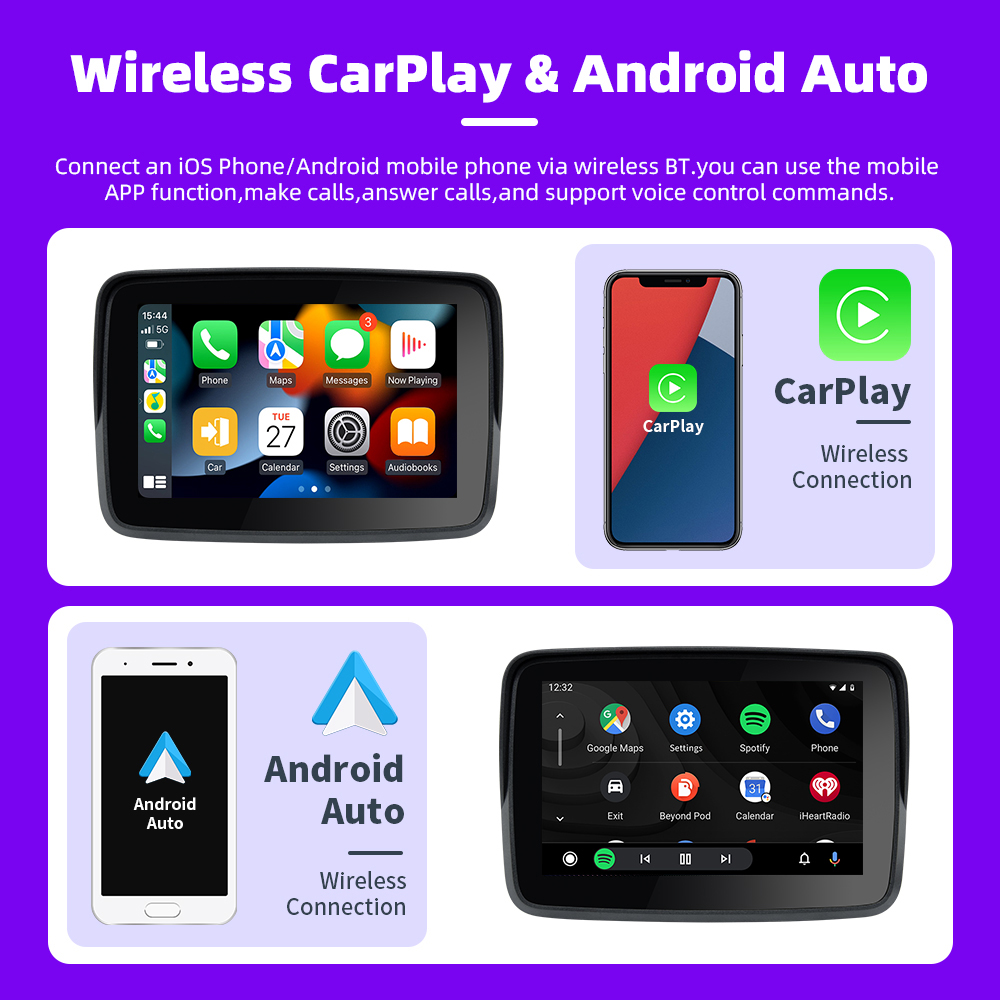 EKIY MTC-10 Wireless CarPlay Moto Android Auto 5 "Portabile Digitale Moto Cruscotto Navigazione GPS Display Monitor Schermo