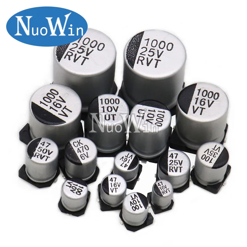 10 Uds condensador electrolítico de aluminio SMD 10V/16V/25V/35V/50V 0,47 UF 2,2 UF 10 UF 33 UF 68 UF 100 UF 220 UF 330 UF 470 UF 1000 UF
