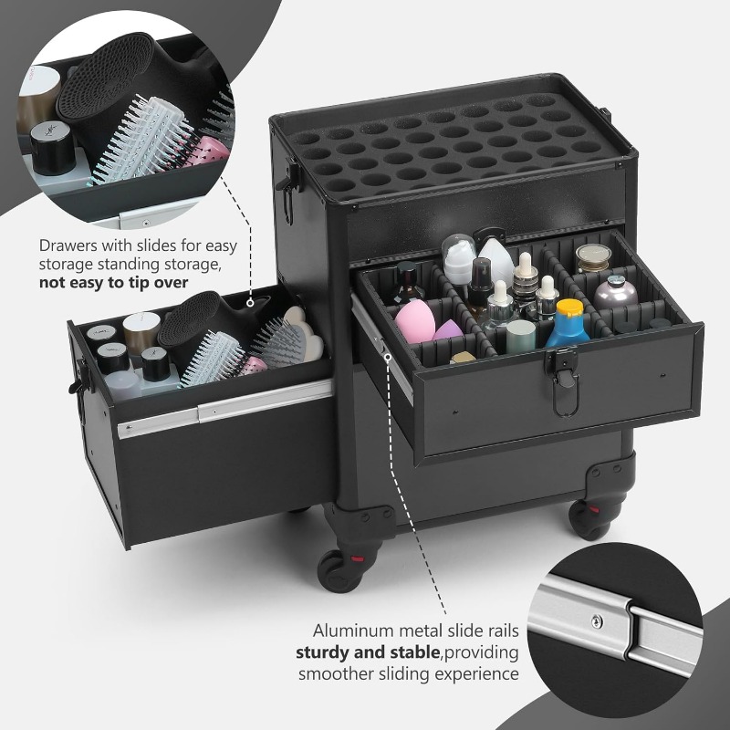 Rolling Makeup Case with Drawer, Makeup Train Case, 4 in 1Cosmetology Case on Wheels,  Large Makeup Case Organizers,