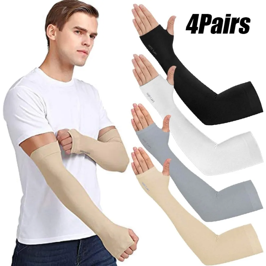 4 pares de verano de seda de hielo protección solar manga de hielo Unisex moda deportes al aire libre ciclismo conducción protección solar manga de brazo