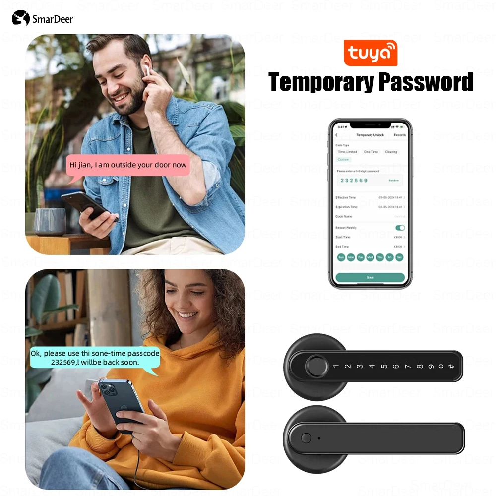 Tuya 스마트 잠금 장치 용 SmarDeer 전자 도어 잠금 장치 왼쪽 및 오른쪽 도어가있는 실내 Bluetooth 지문 잠금 장치
