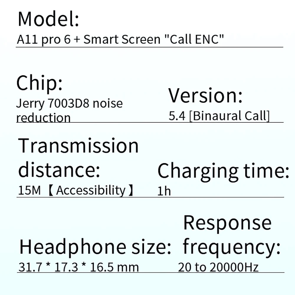 A11 Pro TWS Wireless Earbuds Touch Control LCD Screen Earphone with ENC Noise Cancelling Super Bass Premium Sound Long Battery