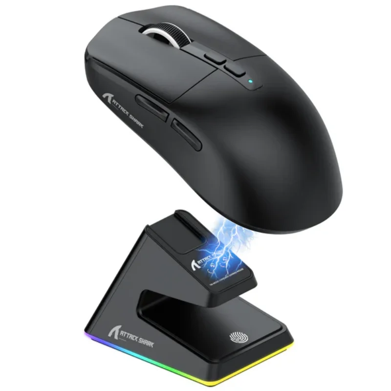 Mouse para jogos Attack Shark X6 PixArt PAW3395, conexão tri-mode Bluetooth, base de carregamento magnética RGB Touch