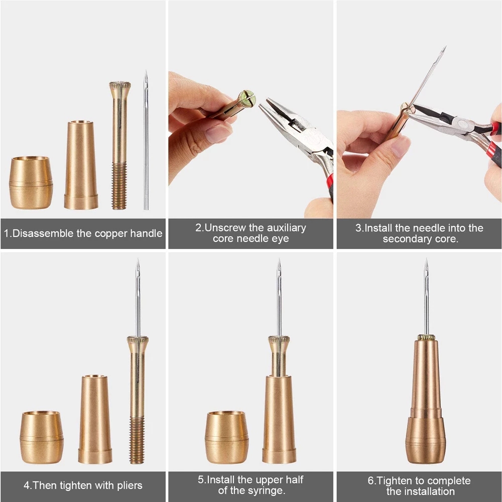 หนังเย็บชุด DIY หนังเย็บผ้า Awl เข็มทองแดงชุดจับหนังผ้าใบเต็นท์รองเท้าซ่อมเครื่องมือด้ายไนลอน