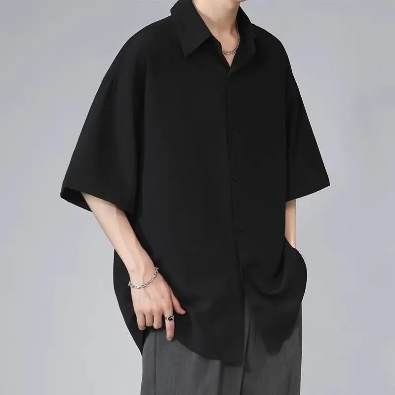 Csa de Verano para Hombre, Manga Corta, Seda Helada, Corte Hoado, Antiarrugas, Estilo Casual, Juvenil y Moderno, con Det...
