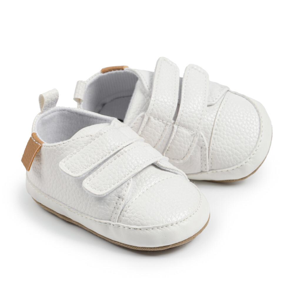 Sapato de couro vintage casual para bebês, combinando cores clássico, sapatos First Walker, sola de borracha, macio, antiderrapante, sapato para crianças, novo