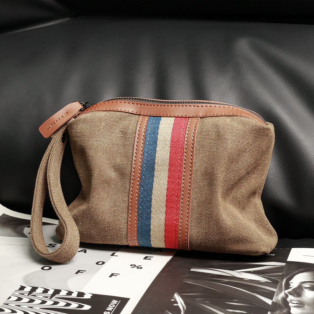 2025 gestreifte Leder-Canvas-Clutch für Herren, lässige Modemarke, Clutch-Tasche für Herren, Telefon