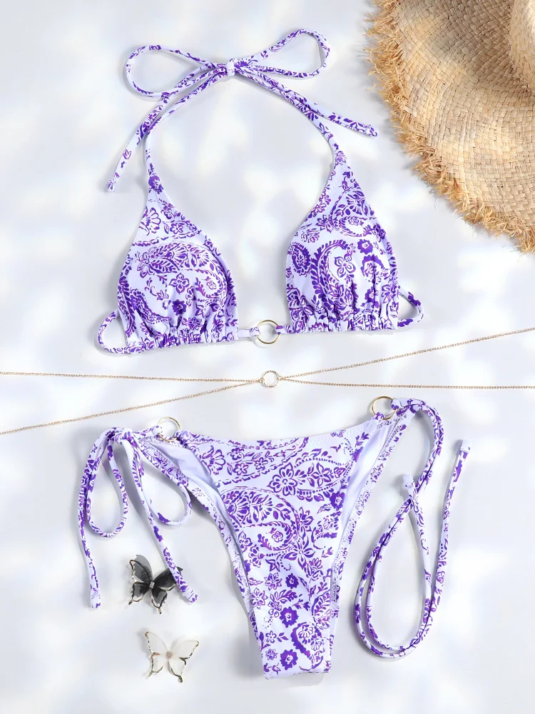 Sexy Triangle chaînes Bikini ensembles Micro tongs maillot de bain femmes maillot de bain Biquini pansements de plage maillot de bain imprimé string Bikini
