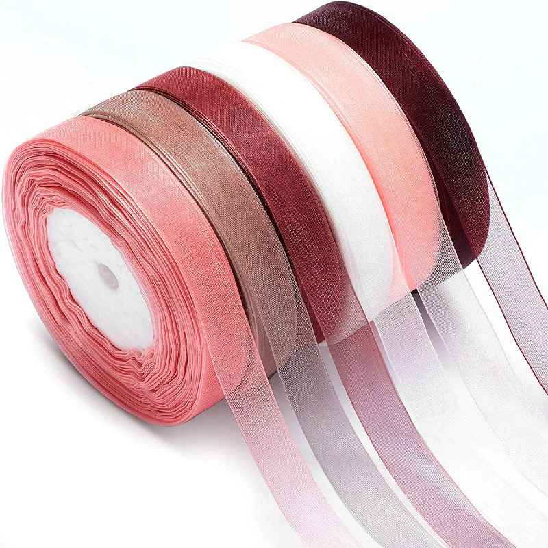 10 Yards/lot Sheer Chiffon Ribbon Organza Satin Ribbons for Gift Wrapping Decoration Wedding Bouquets Party Wreath Lace Fabric