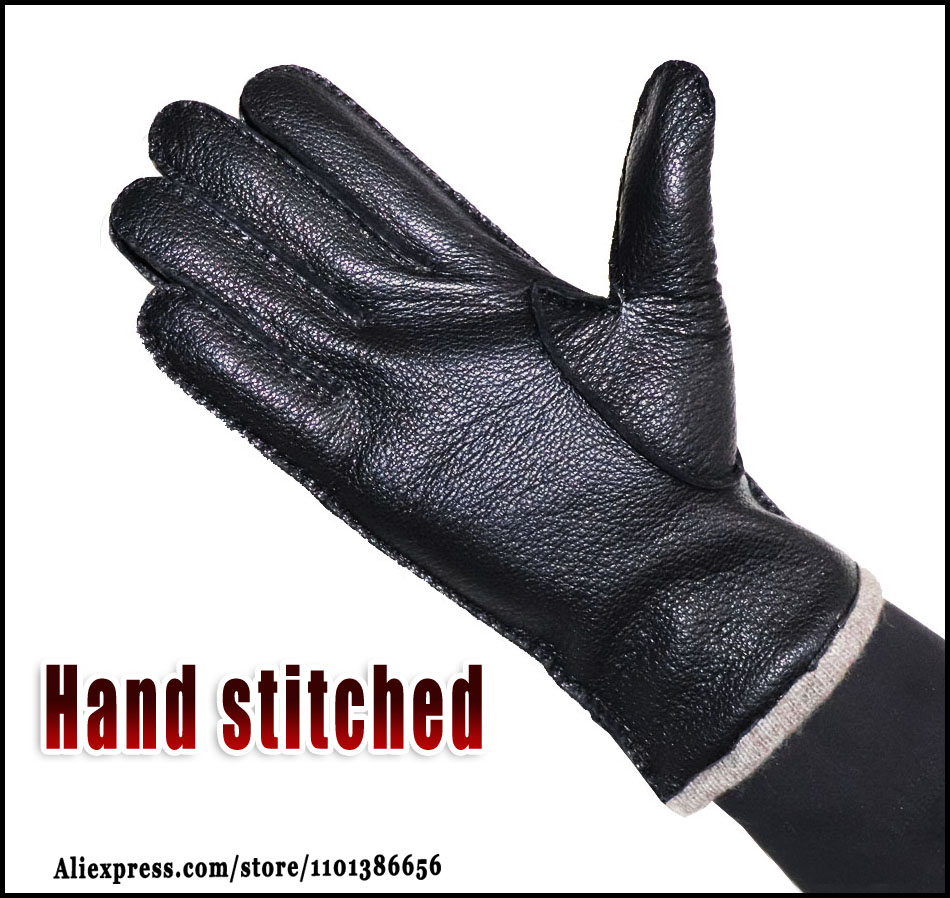 Guantes de cuero genuino de venta caliente guantes de piel de ciervo para hombres y mujeres piel de cabra invierno cálido hilo de lana forro de punto sección delgada conducción motocicleta nuevo 2024 nuevo