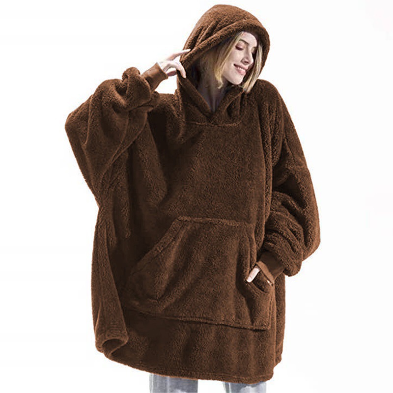 Frauen Winter Dicke Warme Mit Kapuze Oberbekleidung Solide Elegante Weiche Doppel Fleece Jacke Unisex Tasche Pullover Lange Hoodies Hause Tragen