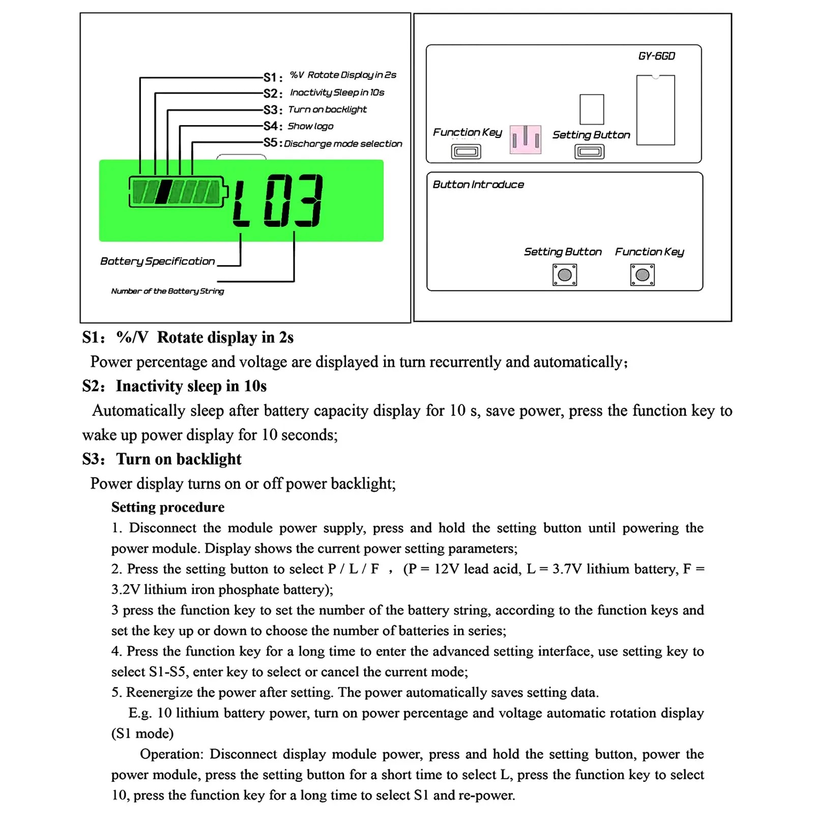 DC 12V 24V 36V 48V 72V Battery Capacity Voltage Meter with Alarm, Battery Capacity Gauge Indicator, Battery Indicator Monitors