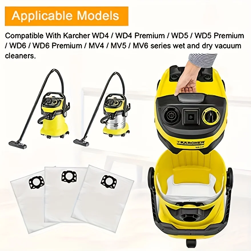 10pc Original Karcher Dust Filter Bags for WD4/WD5/WD6 & MV4/MV5/MV6 Vacuum Cleaners - Model 2.863-006.0 Dust Protection Replace