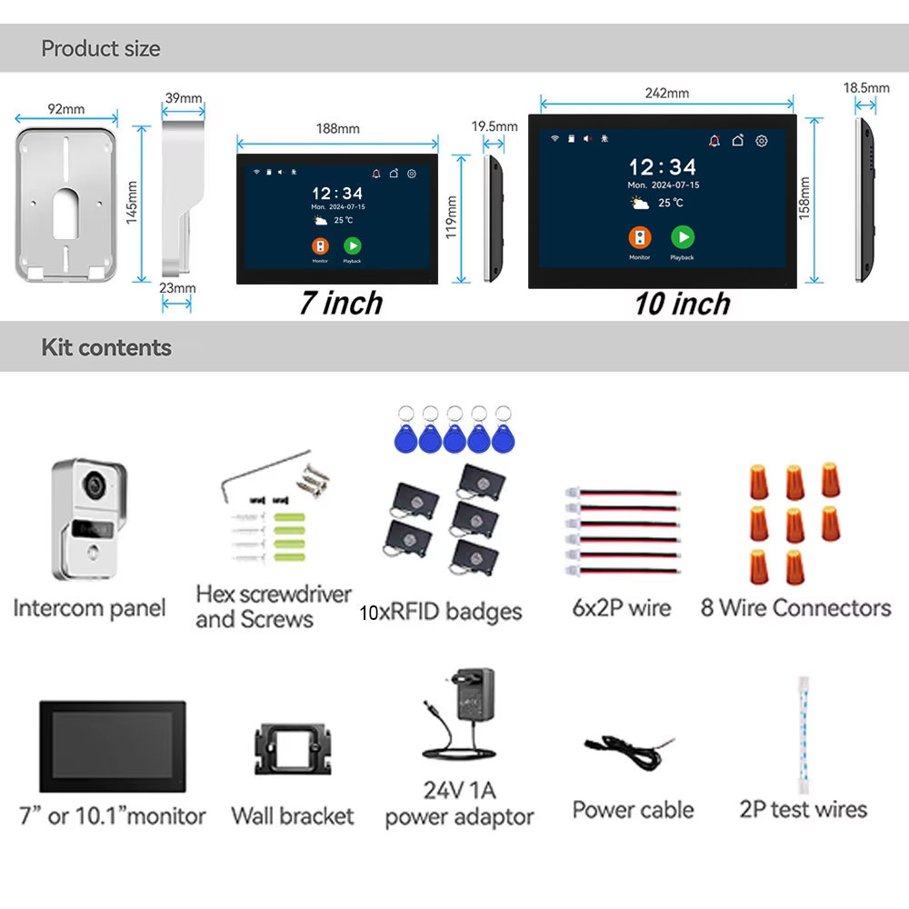 Tuya-Interphone vidéo avec écran tactile, sonnette, système de sécurité de porte, 2 fils, 7 pouces, Wi-Fi, 1080P, 10 documents en effet, carte 32G, nouveau