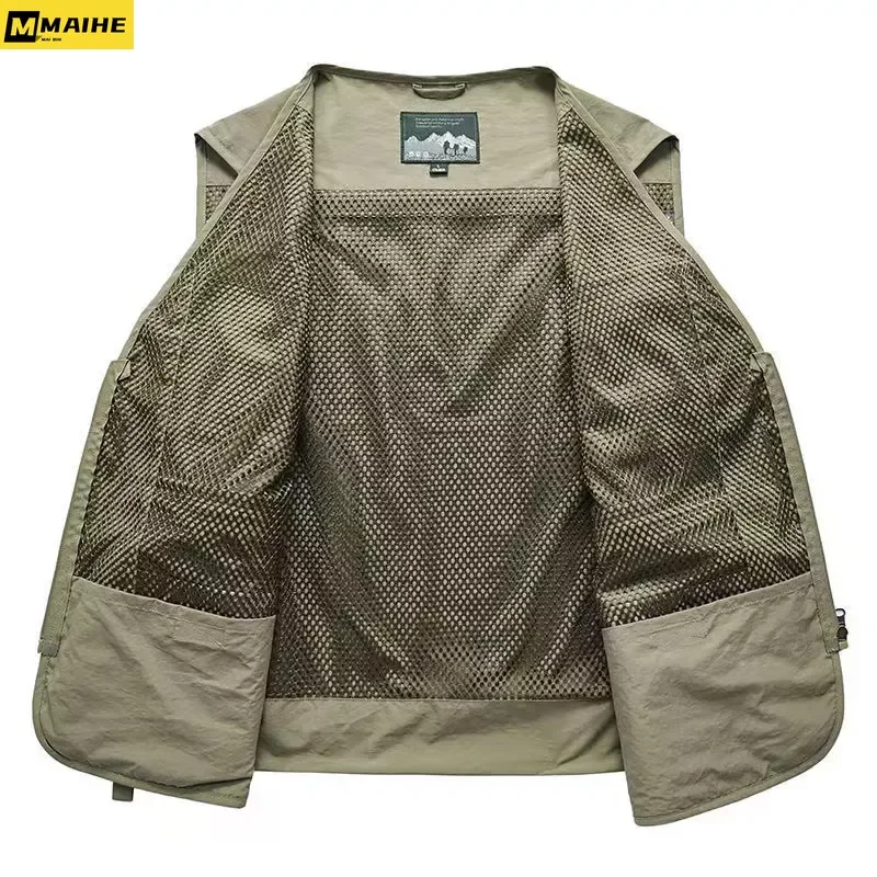 Clearance_14 bolsillos, novedad de verano, chaleco táctico de EE. UU. para senderismo y pesca, chaleco de fotógrafo para hombre, chaqueta sin mangas de carga de malla también