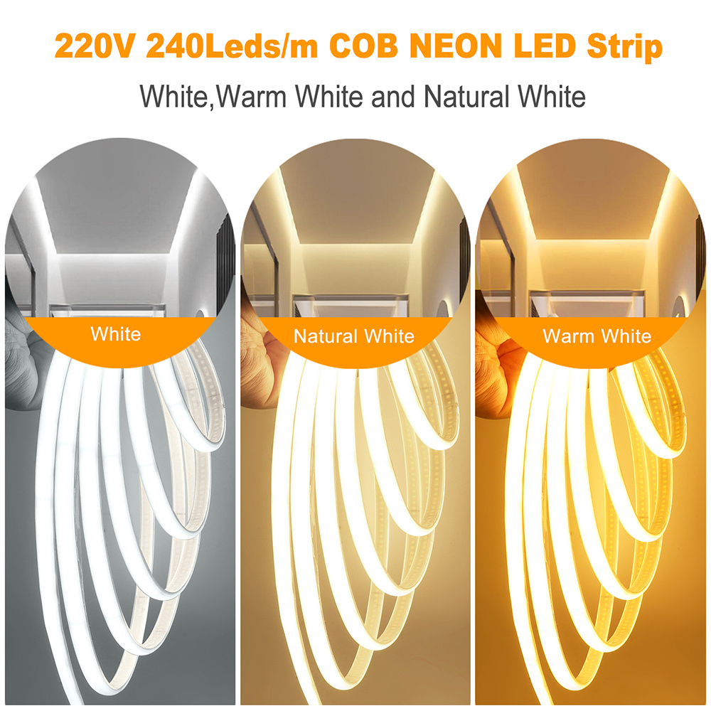 Wall Touch COB LED Neon Strip Light Wifi Bluetooth 23key Remote Control 220V Dimmer Power Kit 5m 10m 20m 40m 0.5m 240LED/m Flex